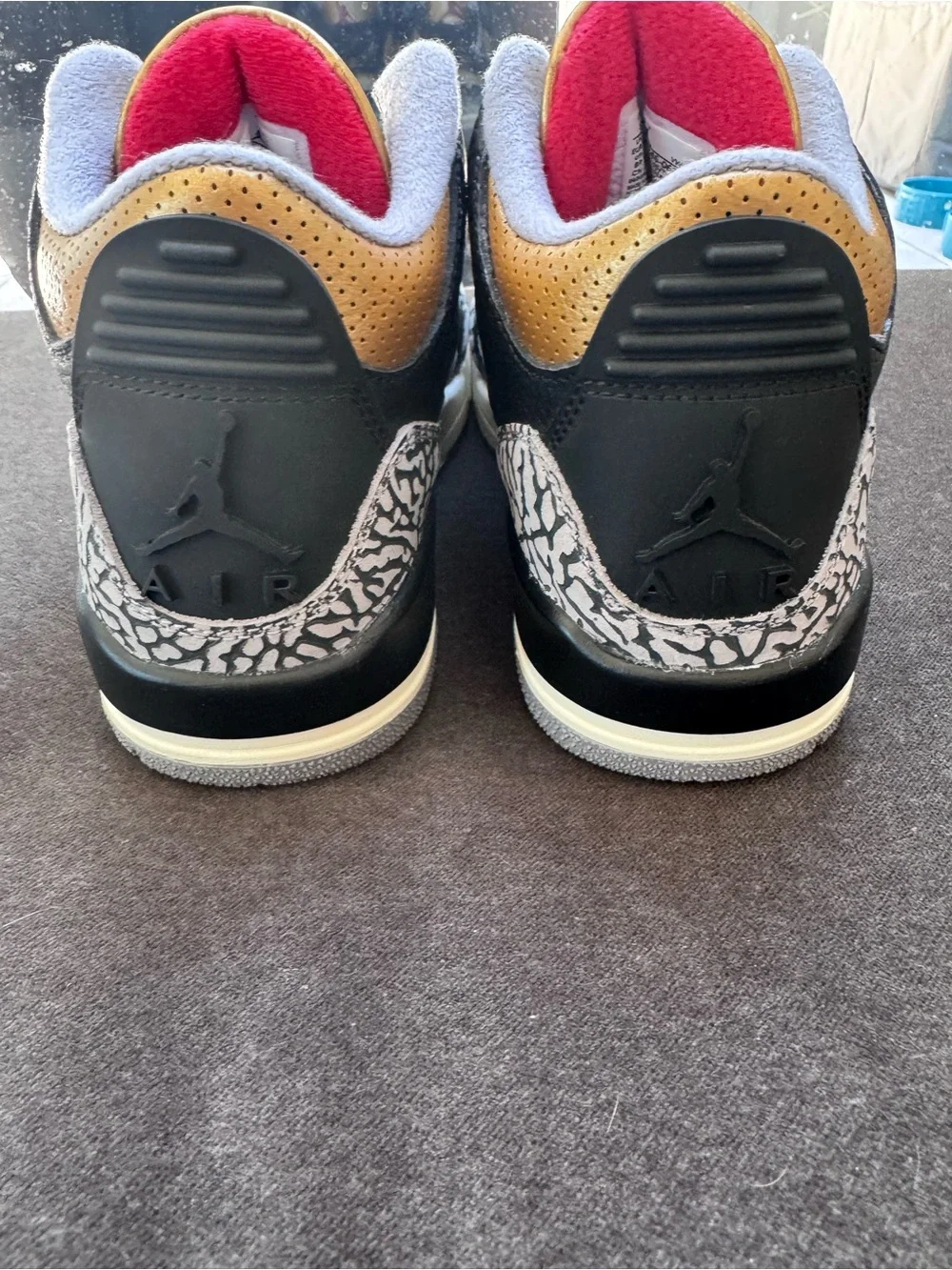 Jordan Air Jordan 3 Sneakers - Black, Gold & Red Accents size 6 women or 4.5 kid